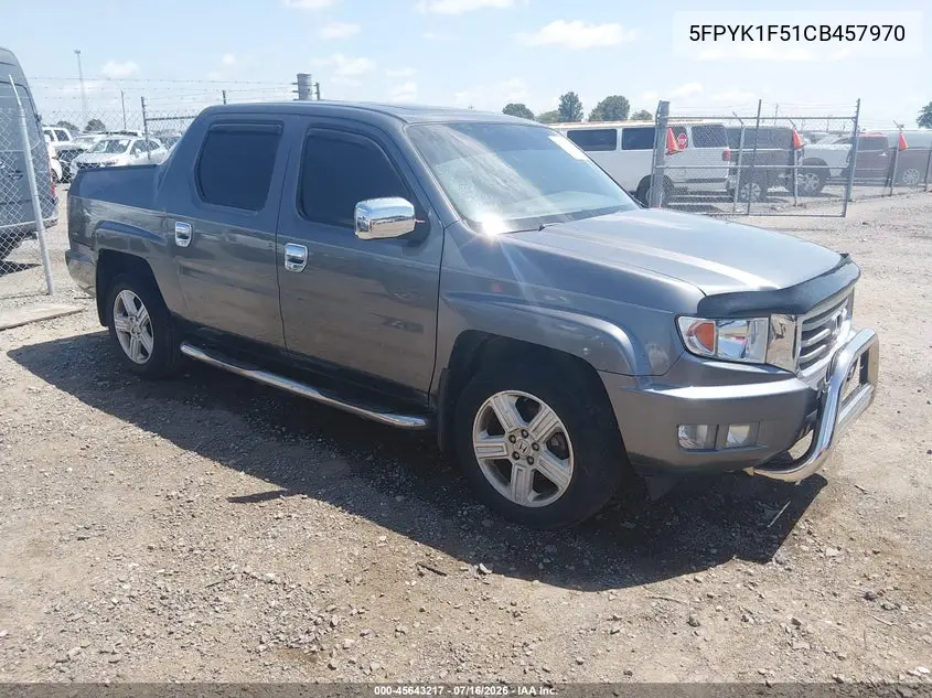 2012 Honda Ridgeline Rtl VIN: 5FPYK1F51CB457970 Lot: 45643217