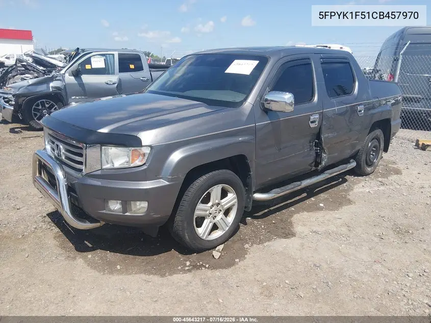 2012 Honda Ridgeline Rtl VIN: 5FPYK1F51CB457970 Lot: 45643217