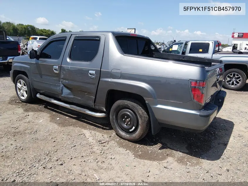2012 Honda Ridgeline Rtl VIN: 5FPYK1F51CB457970 Lot: 45643217