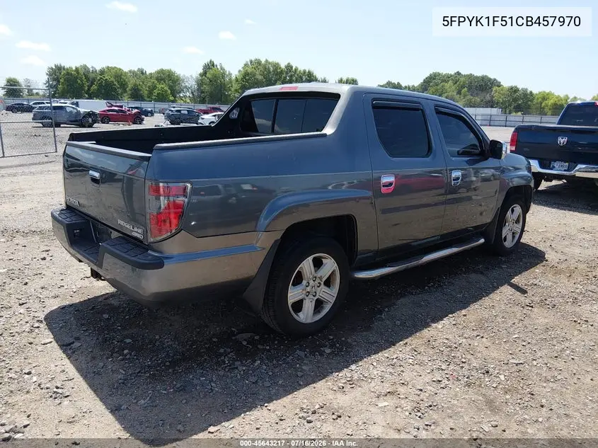 2012 Honda Ridgeline Rtl VIN: 5FPYK1F51CB457970 Lot: 45643217