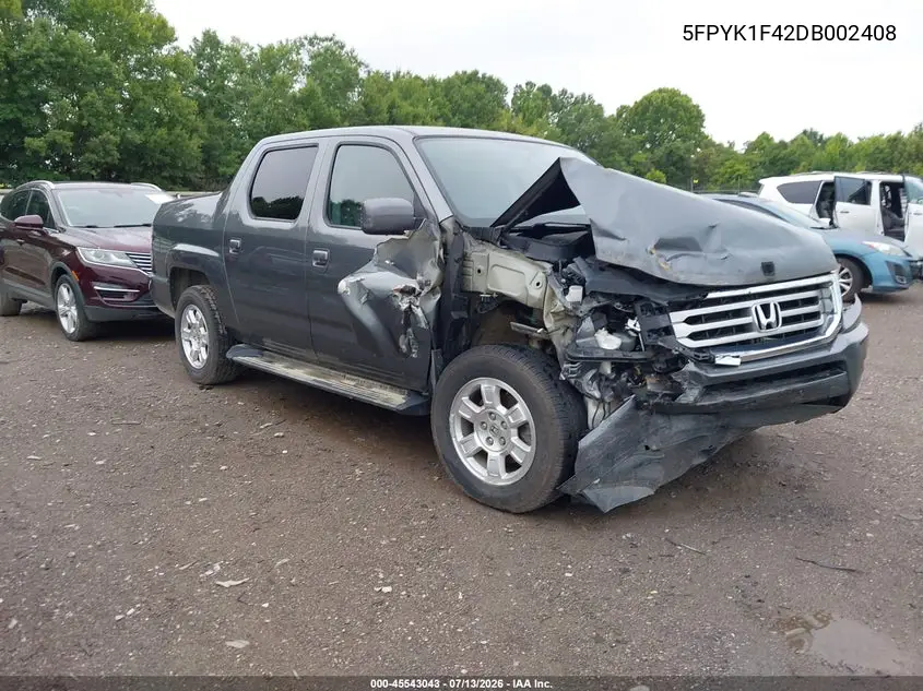 2013 Honda Ridgeline Rts VIN: 5FPYK1F42DB002408 Lot: 45543043