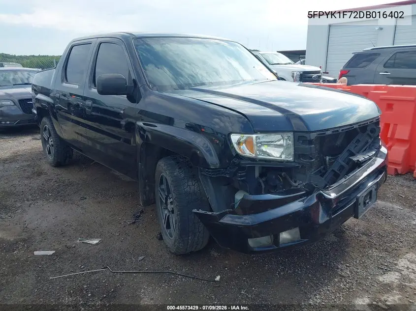2013 Honda Ridgeline Sport VIN: 5FPYK1F72DB016402 Lot: 45573429