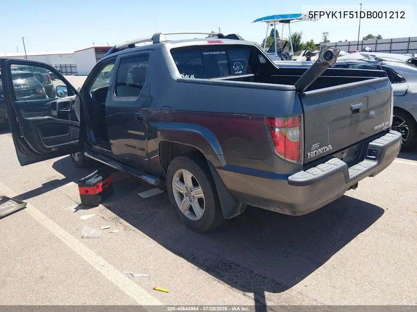 2013 Honda Ridgeline Rtl VIN: 5FPYK1F51DB001212 Lot: 45644964