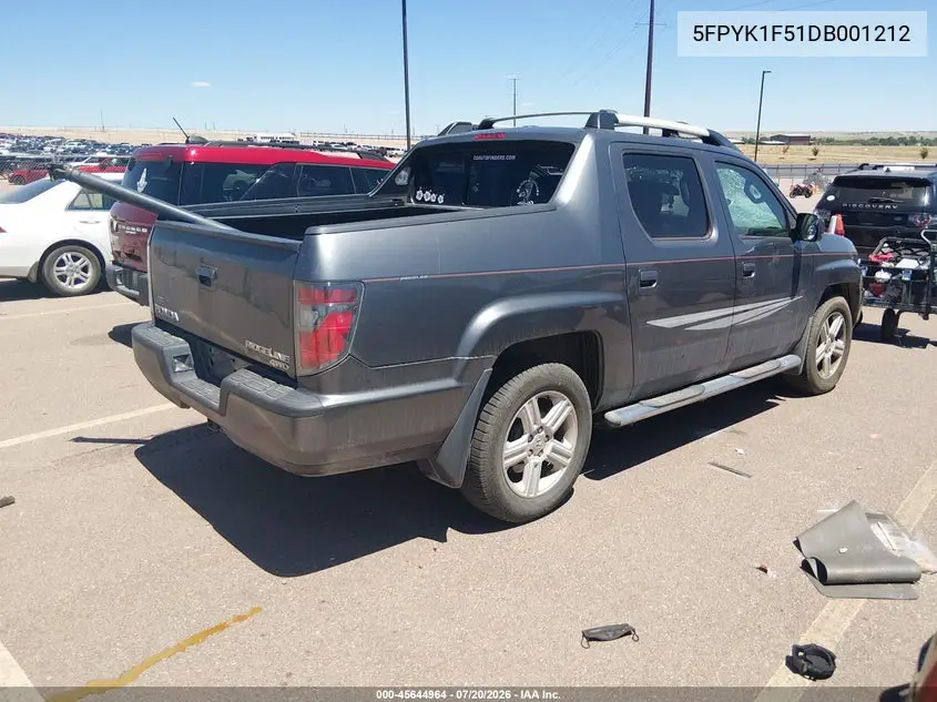2013 Honda Ridgeline Rtl VIN: 5FPYK1F51DB001212 Lot: 45644964