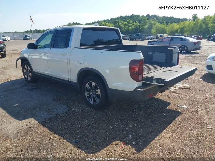 2017 Honda Ridgeline Rtl-T VIN: 5FPYK2F6XHB011127 Lot: 45544927