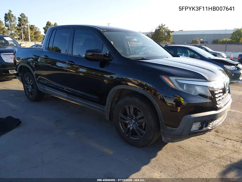 2017 Honda Ridgeline Sport VIN: 5FPYK3F11HB007641 Lot: 45560492