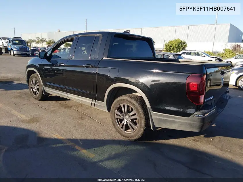 2017 Honda Ridgeline Sport VIN: 5FPYK3F11HB007641 Lot: 45560492