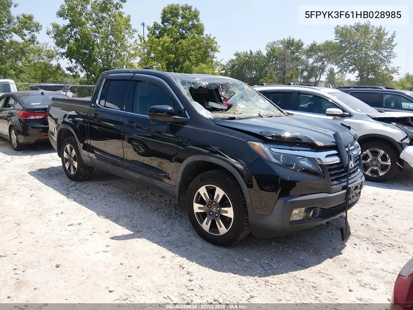 2017 Honda Ridgeline Rtl-T VIN: 5FPYK3F61HB028985 Lot: 45589924