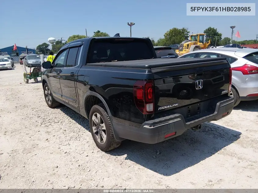 2017 Honda Ridgeline Rtl-T VIN: 5FPYK3F61HB028985 Lot: 45589924