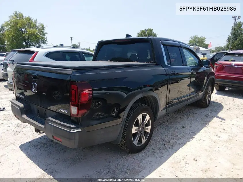 2017 Honda Ridgeline Rtl-T VIN: 5FPYK3F61HB028985 Lot: 45589924