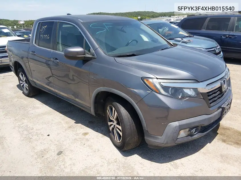 2017 Honda Ridgeline Rts VIN: 5FPYK3F4XHB015540 Lot: 45593756