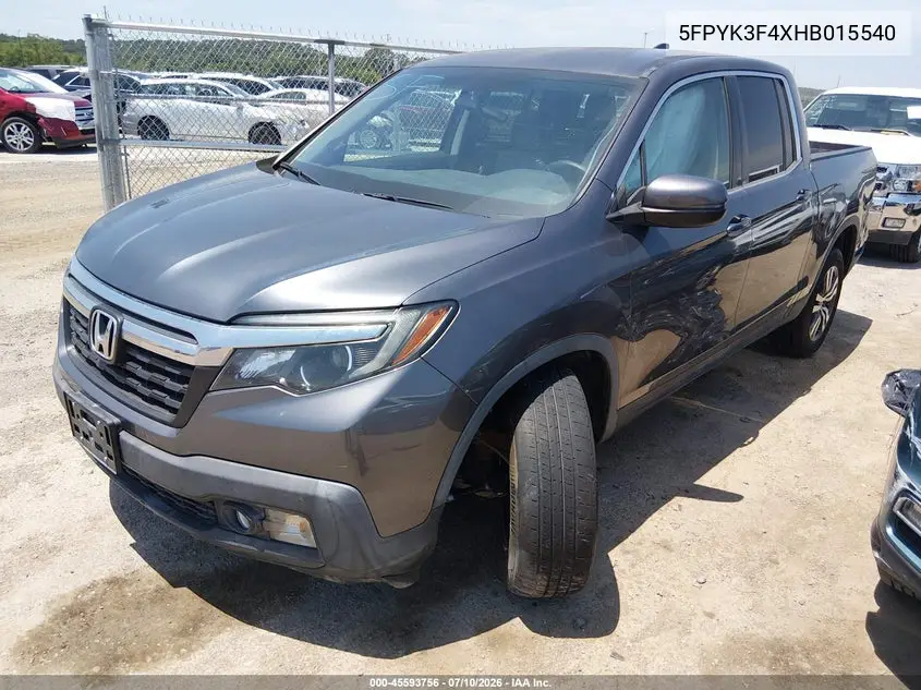2017 Honda Ridgeline Rts VIN: 5FPYK3F4XHB015540 Lot: 45593756