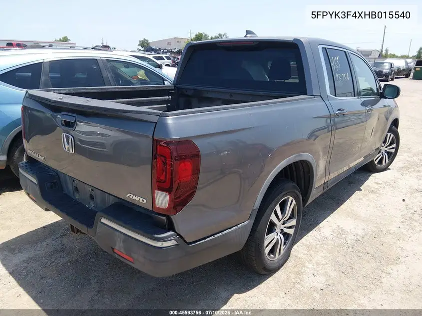 2017 Honda Ridgeline Rts VIN: 5FPYK3F4XHB015540 Lot: 45593756
