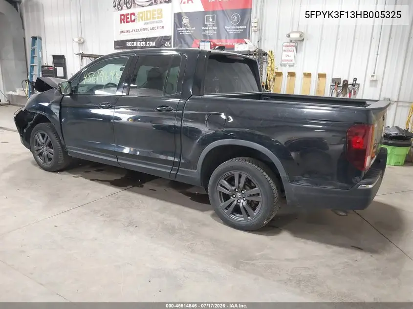 2017 Honda Ridgeline Sport VIN: 5FPYK3F13HB005325 Lot: 45614646