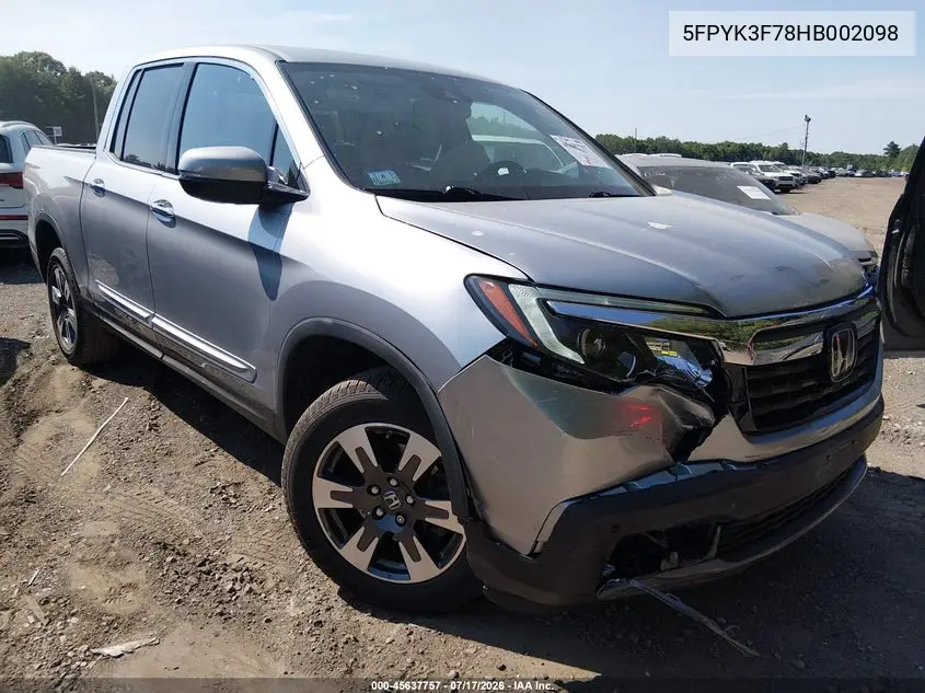 2017 Honda Ridgeline Rtl-E VIN: 5FPYK3F78HB002098 Lot: 45637757