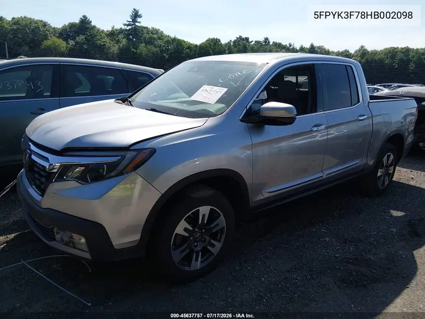 2017 Honda Ridgeline Rtl-E VIN: 5FPYK3F78HB002098 Lot: 45637757
