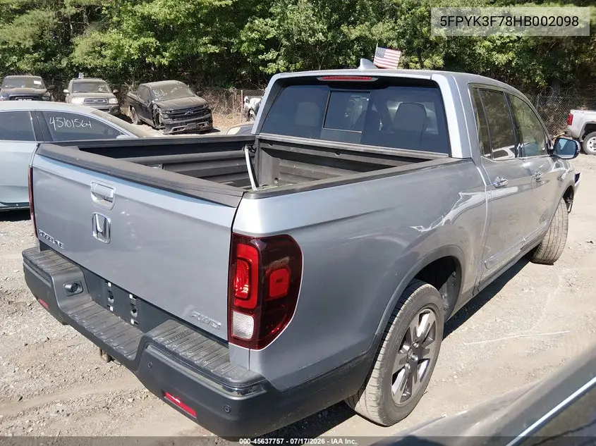 2017 Honda Ridgeline Rtl-E VIN: 5FPYK3F78HB002098 Lot: 45637757