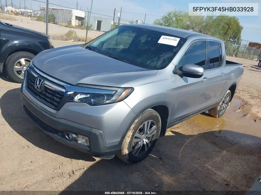 2017 Honda Ridgeline Rts VIN: 5FPYK3F45HB033928 Lot: 45642568