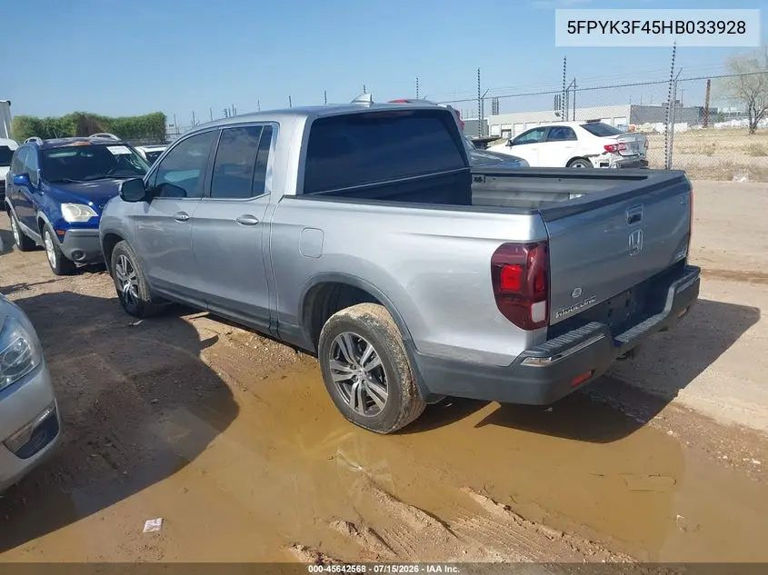 2017 Honda Ridgeline Rts VIN: 5FPYK3F45HB033928 Lot: 45642568