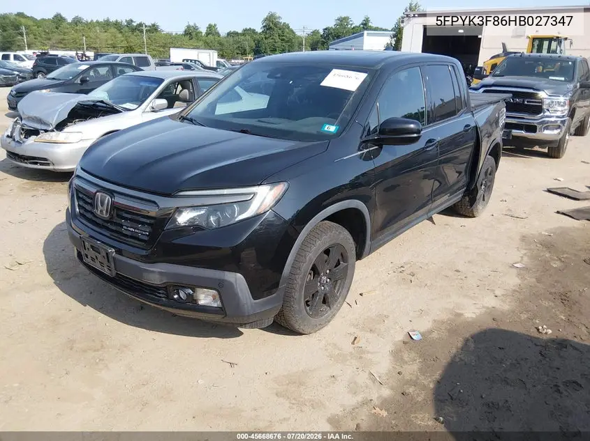 2017 Honda Ridgeline Black Edition VIN: 5FPYK3F86HB027347 Lot: 45668676