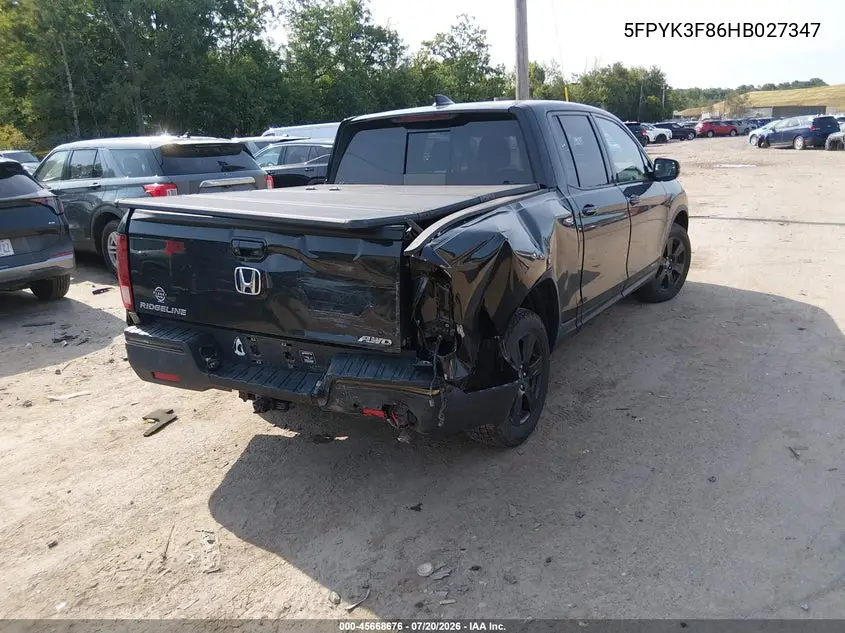2017 Honda Ridgeline Black Edition VIN: 5FPYK3F86HB027347 Lot: 45668676
