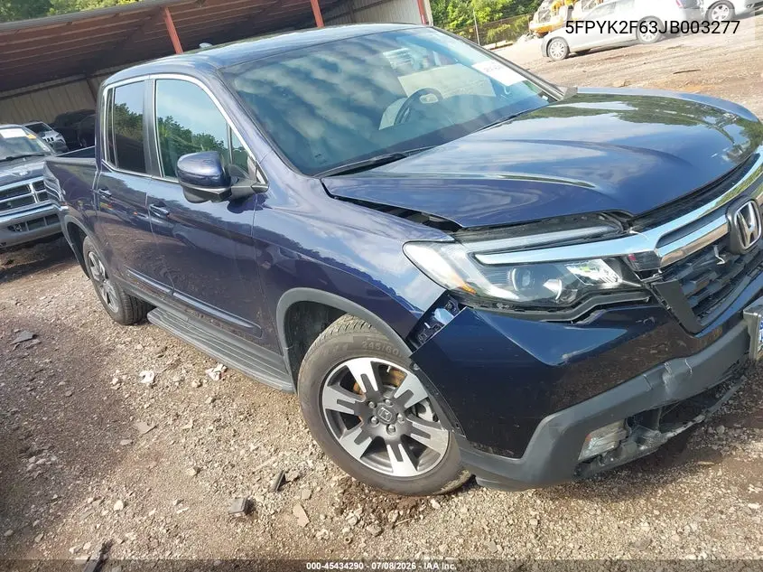 2018 Honda Ridgeline Rtl-T VIN: 5FPYK2F63JB003277 Lot: 45434290
