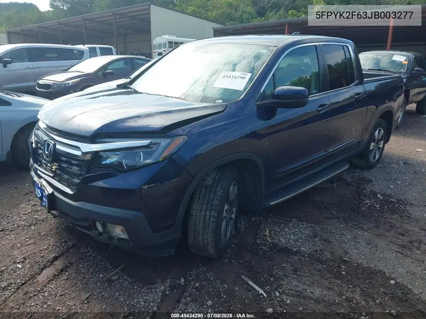 2018 Honda Ridgeline Rtl-T VIN: 5FPYK2F63JB003277 Lot: 45434290