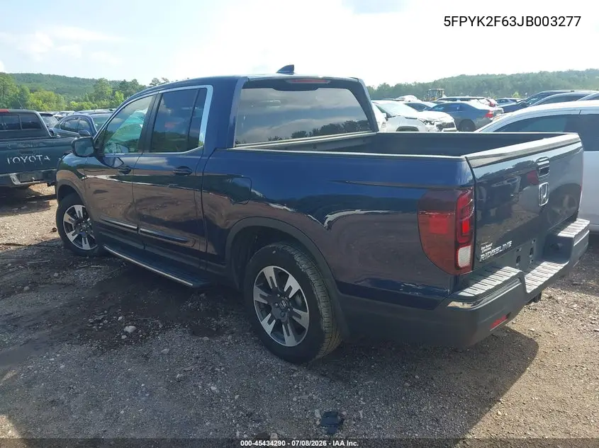 2018 Honda Ridgeline Rtl-T VIN: 5FPYK2F63JB003277 Lot: 45434290