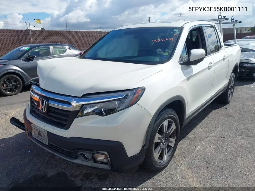 2019 Honda Ridgeline Rtl VIN: 5FPYK3F55KB001111 Lot: 45241459