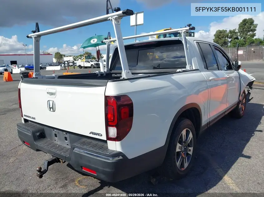 2019 Honda Ridgeline Rtl VIN: 5FPYK3F55KB001111 Lot: 45241459