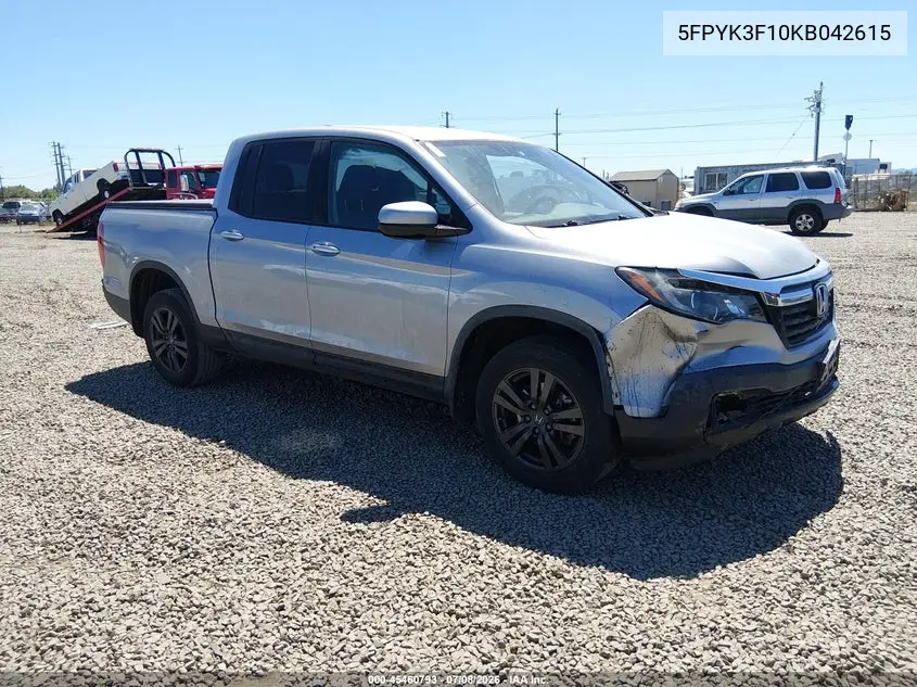 2019 Honda Ridgeline Sport VIN: 5FPYK3F10KB042615 Lot: 45460793