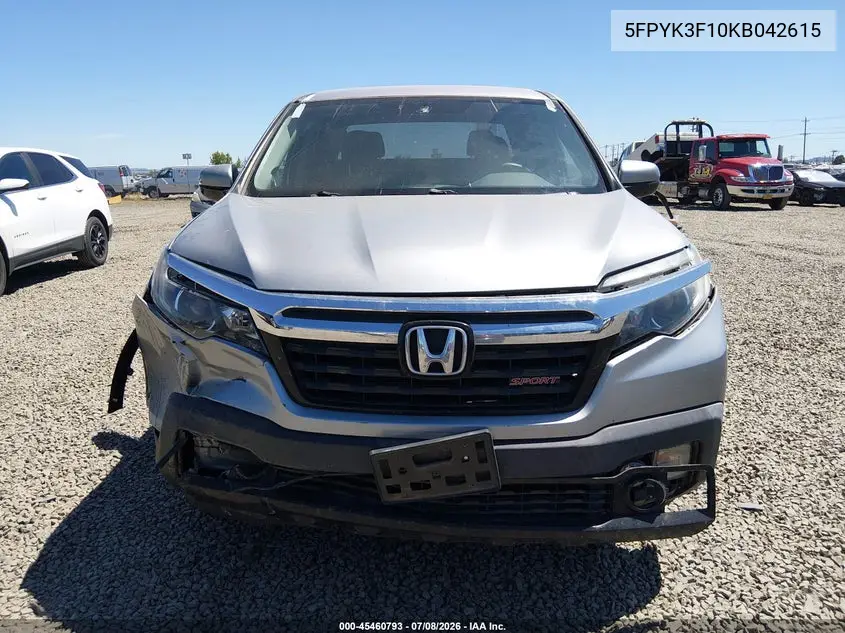 2019 Honda Ridgeline Sport VIN: 5FPYK3F10KB042615 Lot: 45460793