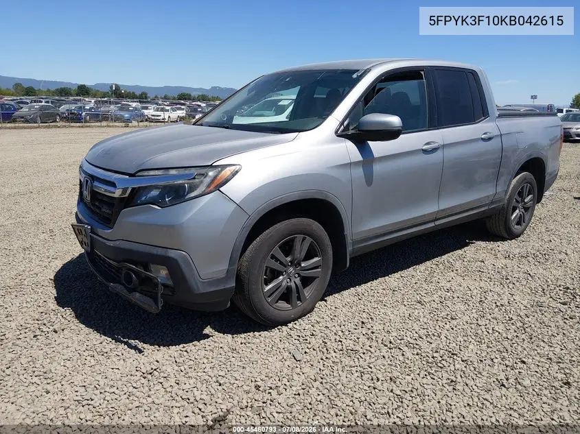 2019 Honda Ridgeline Sport VIN: 5FPYK3F10KB042615 Lot: 45460793