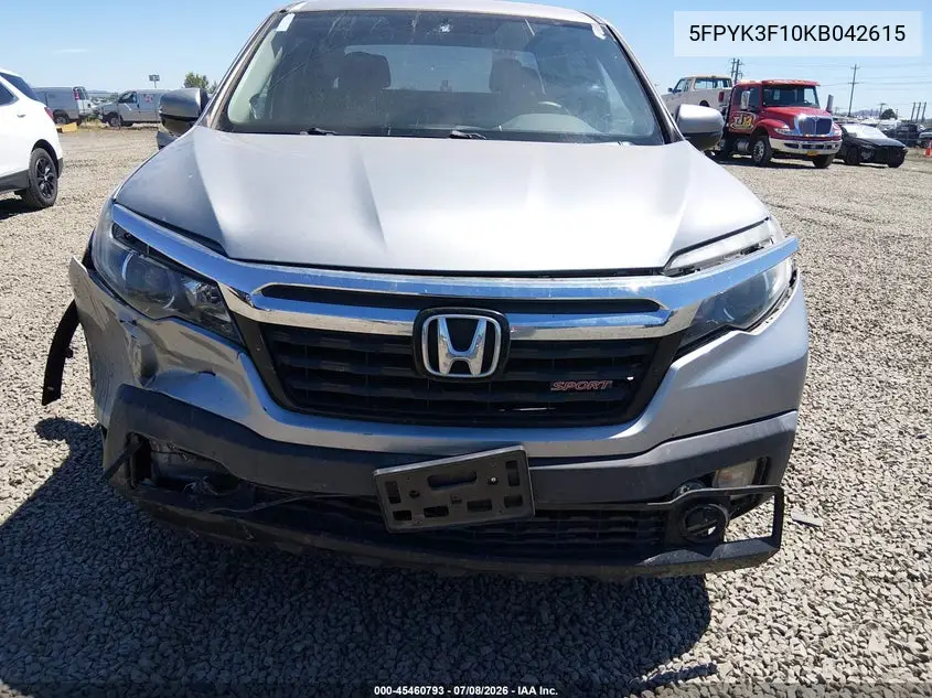2019 Honda Ridgeline Sport VIN: 5FPYK3F10KB042615 Lot: 45460793
