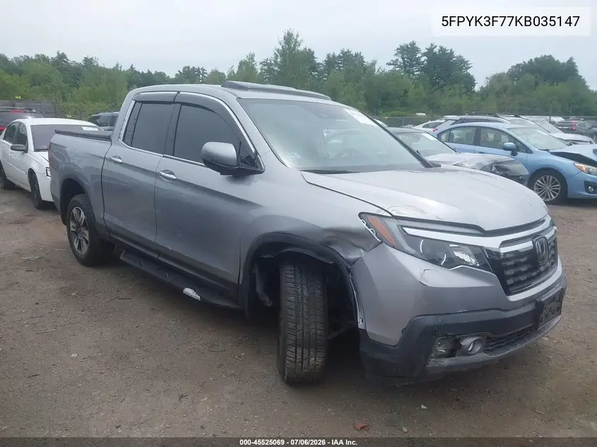 2019 Honda Ridgeline Rtl-E VIN: 5FPYK3F77KB035147 Lot: 45525069