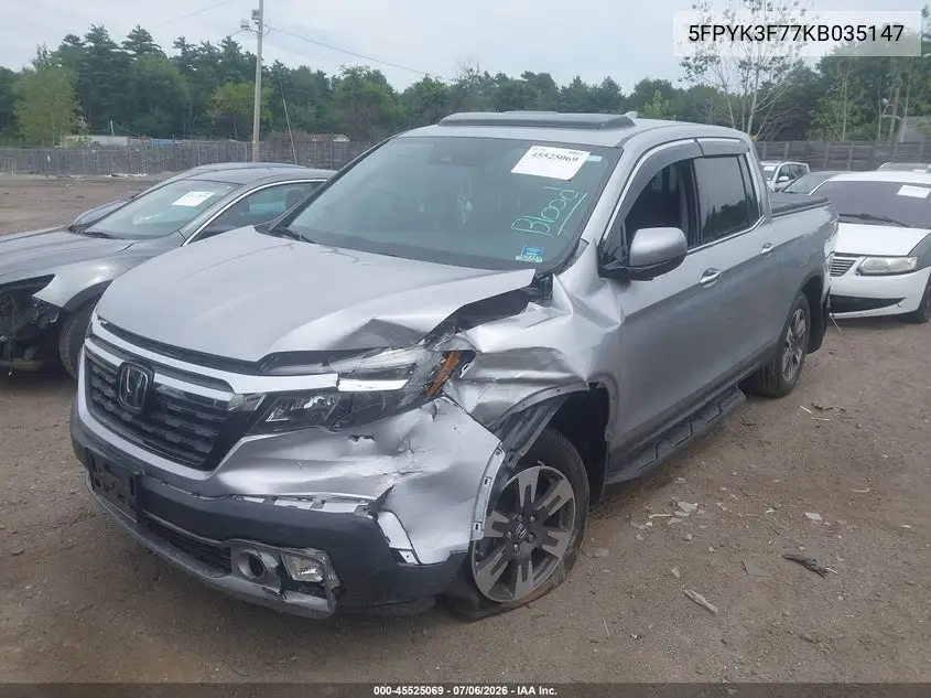2019 Honda Ridgeline Rtl-E VIN: 5FPYK3F77KB035147 Lot: 45525069