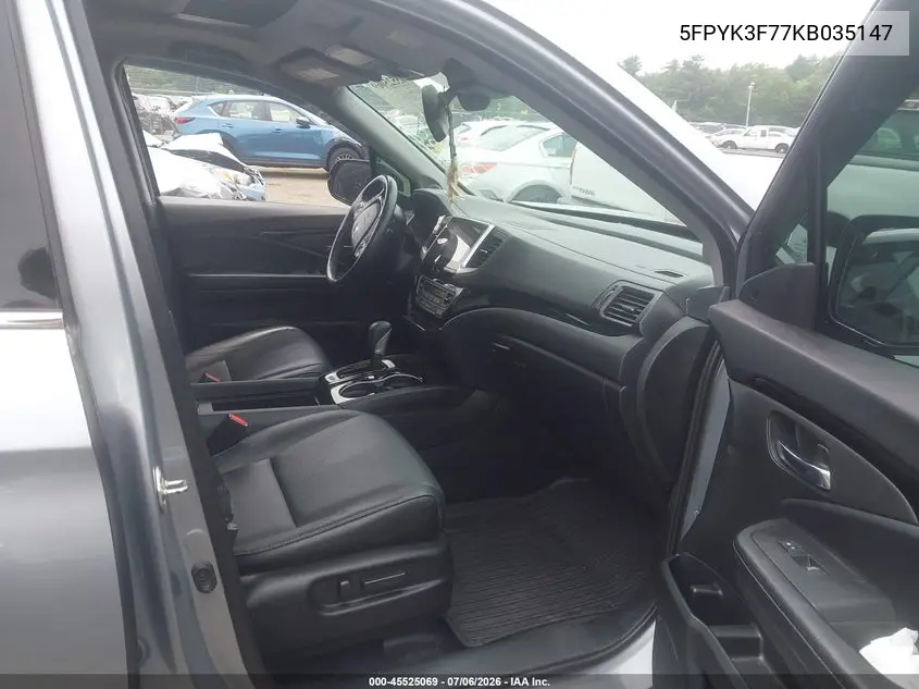2019 Honda Ridgeline Rtl-E VIN: 5FPYK3F77KB035147 Lot: 45525069