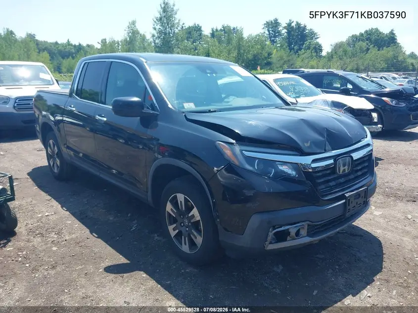 2019 Honda Ridgeline Rtl-E VIN: 5FPYK3F71KB037590 Lot: 45529528