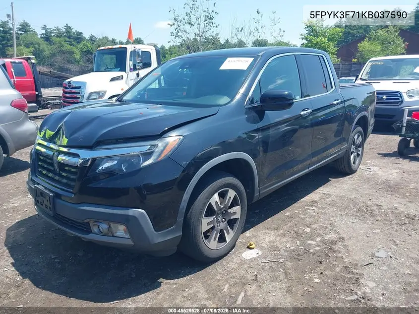 2019 Honda Ridgeline Rtl-E VIN: 5FPYK3F71KB037590 Lot: 45529528