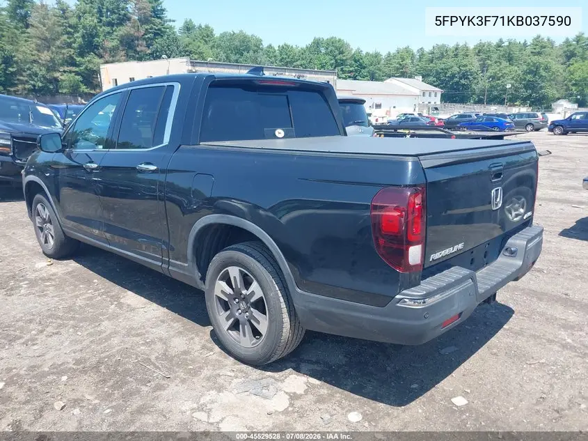 2019 Honda Ridgeline Rtl-E VIN: 5FPYK3F71KB037590 Lot: 45529528