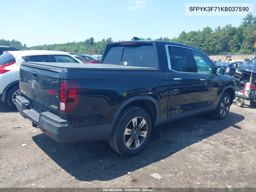 2019 Honda Ridgeline Rtl-E VIN: 5FPYK3F71KB037590 Lot: 45529528