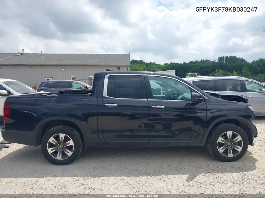 2019 Honda Ridgeline Rtl-E VIN: 5FPYK3F78KB030247 Lot: 45552352