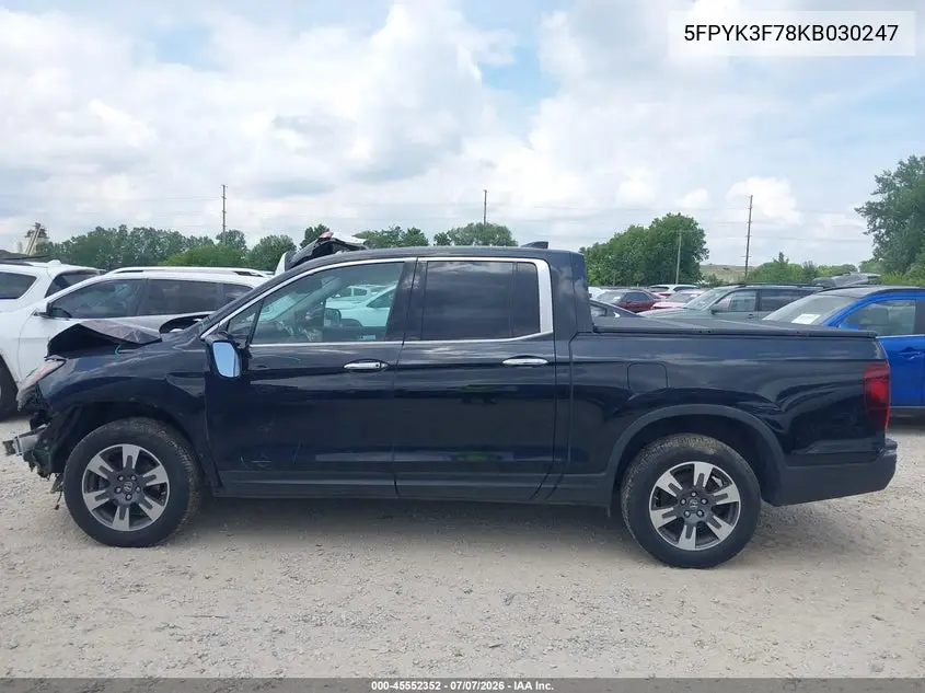2019 Honda Ridgeline Rtl-E VIN: 5FPYK3F78KB030247 Lot: 45552352