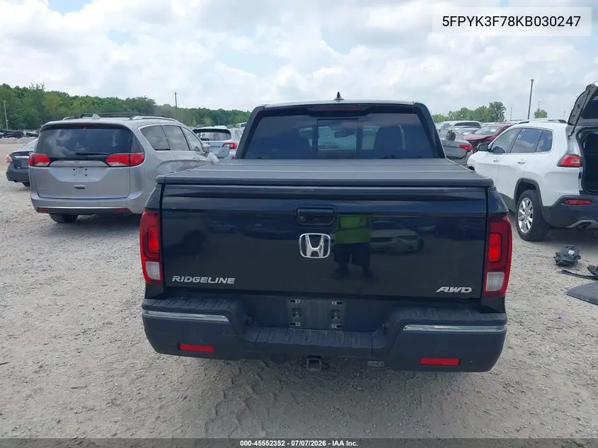 2019 Honda Ridgeline Rtl-E VIN: 5FPYK3F78KB030247 Lot: 45552352