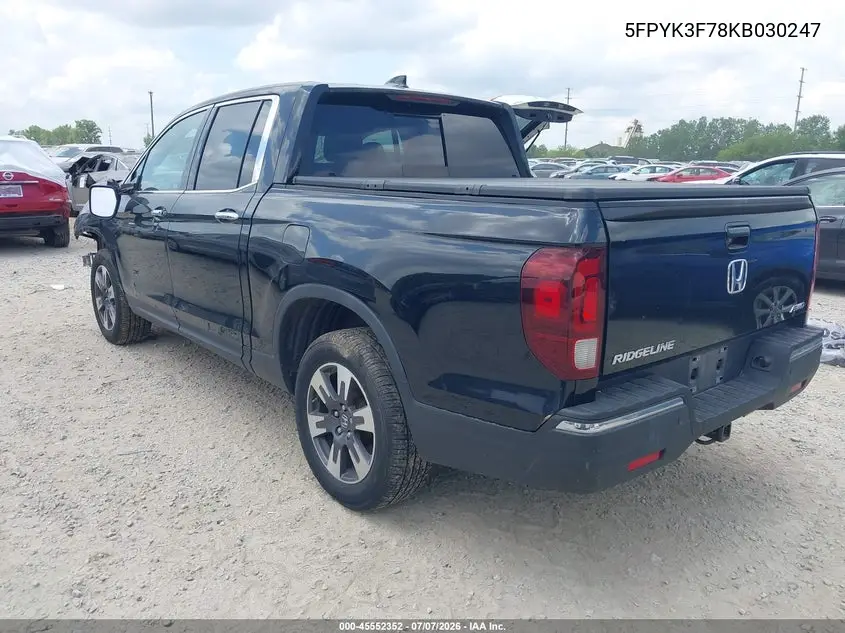 2019 Honda Ridgeline Rtl-E VIN: 5FPYK3F78KB030247 Lot: 45552352
