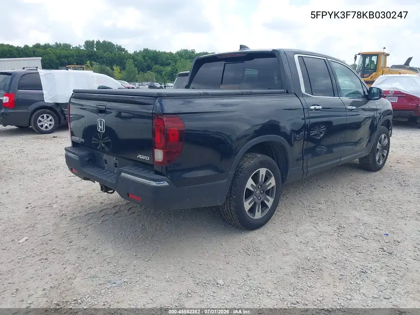 2019 Honda Ridgeline Rtl-E VIN: 5FPYK3F78KB030247 Lot: 45552352