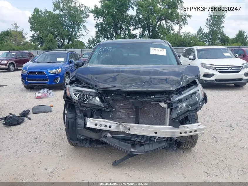 2019 Honda Ridgeline Rtl-E VIN: 5FPYK3F78KB030247 Lot: 45552352