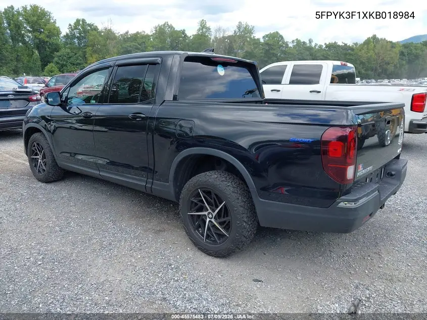 2019 Honda Ridgeline Sport VIN: 5FPYK3F1XKB018984 Lot: 45575483