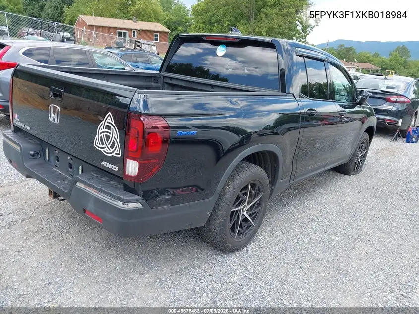 2019 Honda Ridgeline Sport VIN: 5FPYK3F1XKB018984 Lot: 45575483