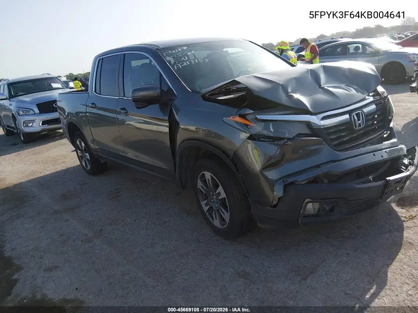 2019 Honda Ridgeline Rtl-T VIN: 5FPYK3F64KB004641 Lot: 45669108
